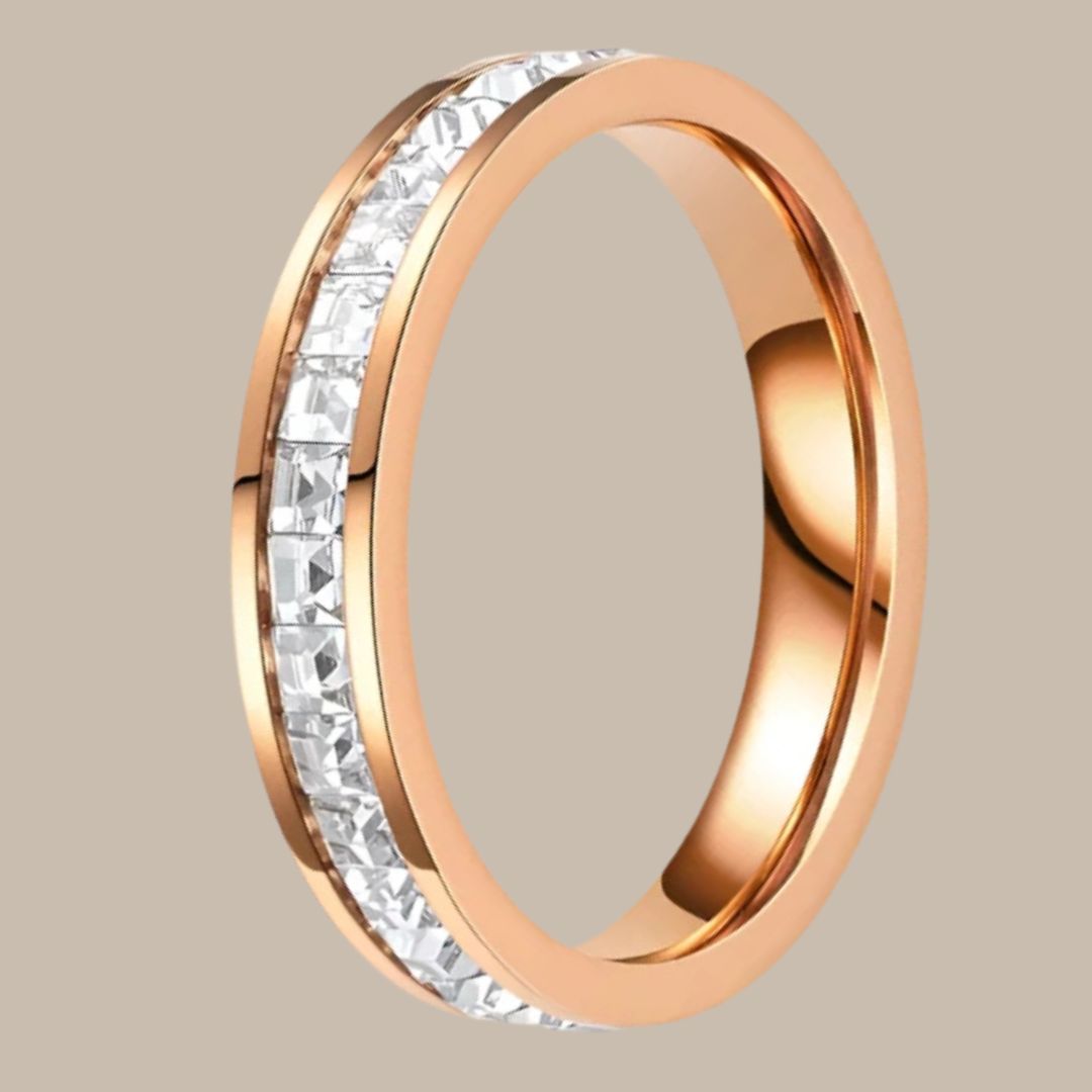 JHSL Unisex 4mm Luxury Stainless Steel Men Women Statement Cubic Zircon Rings Gold Silver Color US size 3 4 5 6 7 8 9 10 11 12 - Vakasi