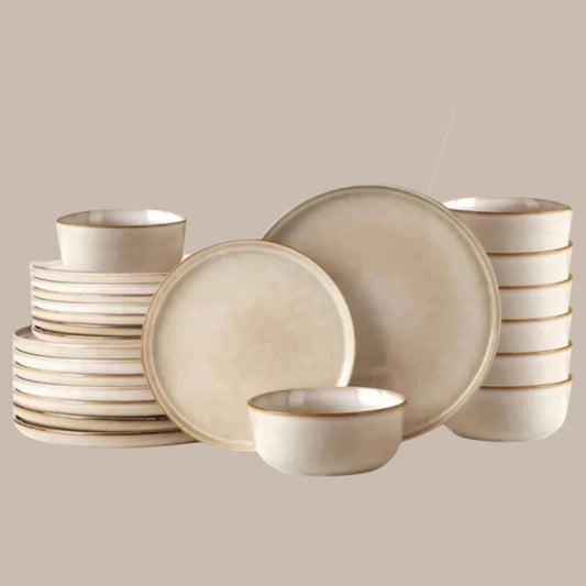 AmorArc Stoneware Dinnerware Sets,Round Reactive Glaze Ceramic Plates and Bowls Sets,Highly Chip and Crack Resistant