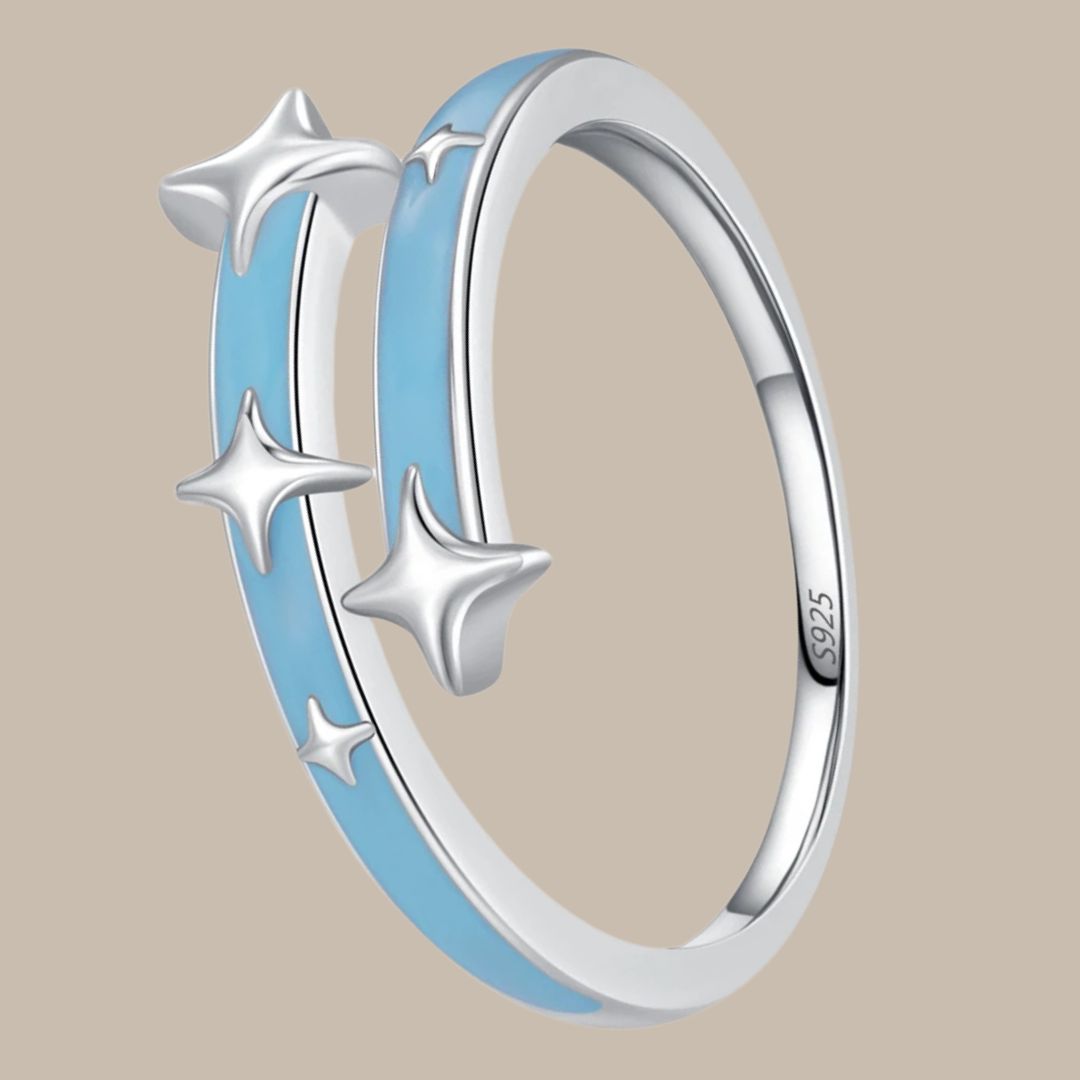 Ailmay High-Quality 925 Sterling Silver Romantic Blue Enamel Star Finger Ring For Women Girls Valentine's Day Gifts Fine Jewelry - Vakasi