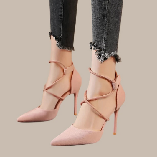 Black Pink Pointed High Heels - Vakasi