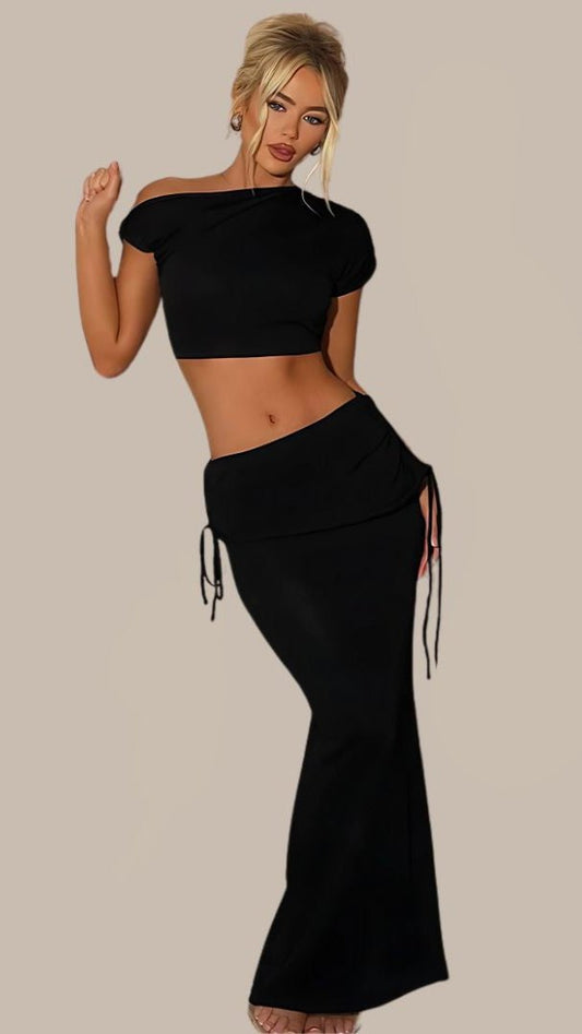 2 Piece Set Crop Tops Bandage Maxi Skirts