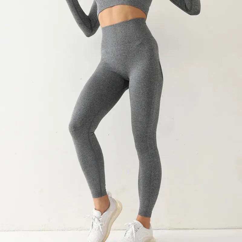 Fitness Women Sport Seamless Leggings High Waist Elastic Solid Yoga Leggings Gym Jogging Quick Dry Push Up Slim Pants Female Js