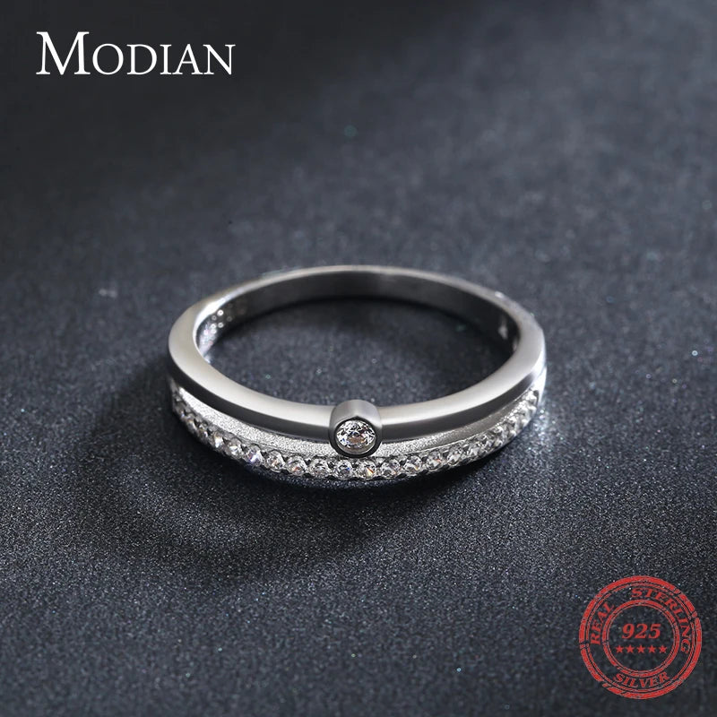 MODIAN 925 Sterling Silver Simple Line Fashion Clear CZ Rings For Women Luxury Jewelry 2024 Wedding Accessories Gift With Box - Vakasi