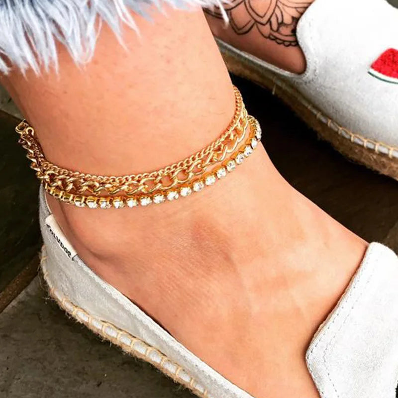 Beach Rhinestone Tassel Foot Bracelet