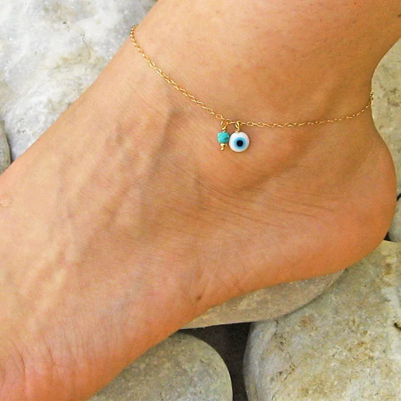 Vintage Blue Evil Eye Pendant Anklet