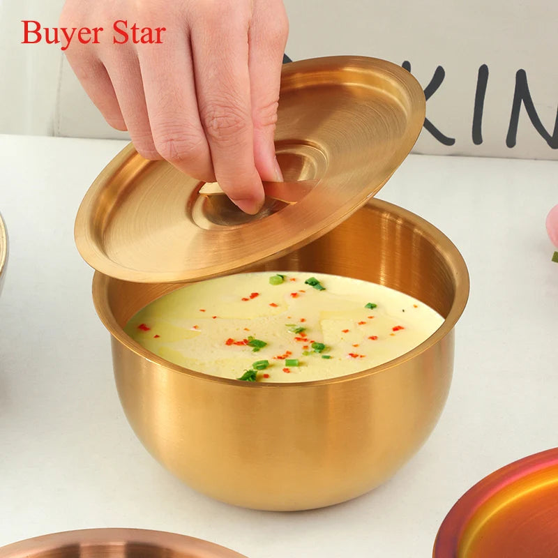 450ml Gold Stainless Steel Mixing Bowl With Lid for Kitchen Egg Salad Food Mixer Bowls Metal Food Storage Stirring Bowl Tablewar