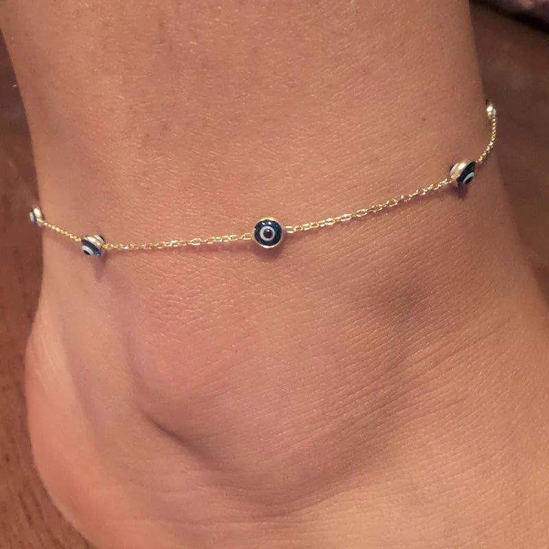 Vintage Blue Evil Eye Pendant Anklet