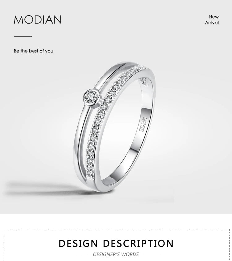 MODIAN 925 Sterling Silver Simple Line Fashion Clear CZ Rings For Women Luxury Jewelry 2024 Wedding Accessories Gift With Box - Vakasi