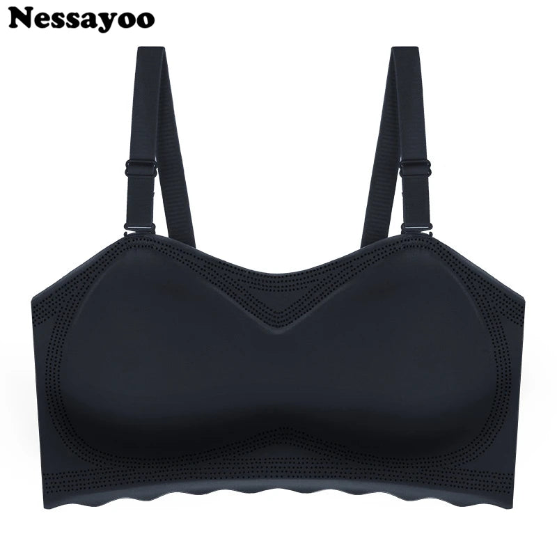 Women's Plus Size Smooth Seamless Invisible Full Coverage Wireless Minimizer Strapless Bra Push Up Ladies Lingerie Invisible Bra - Vakasi