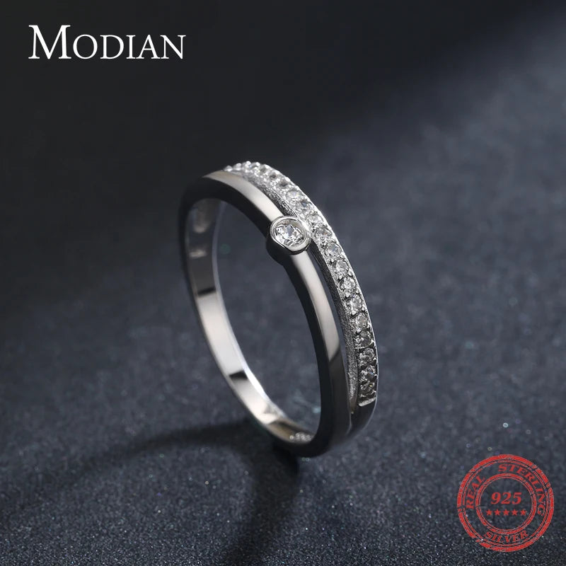 MODIAN 925 Sterling Silver Simple Line Fashion Clear CZ Rings For Women Luxury Jewelry 2024 Wedding Accessories Gift With Box - Vakasi