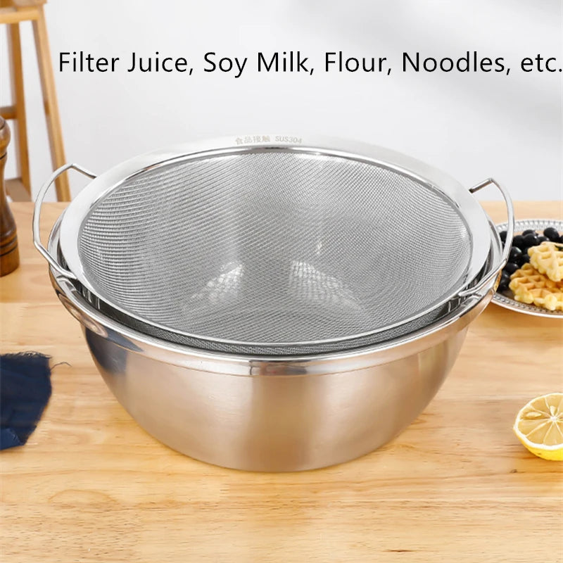 Multi-size Stainless Steel Flour Sieve Large Juice Strainer Cooking Skimmer Food Filter Noodle Drainer Colander Kitchen Utensils