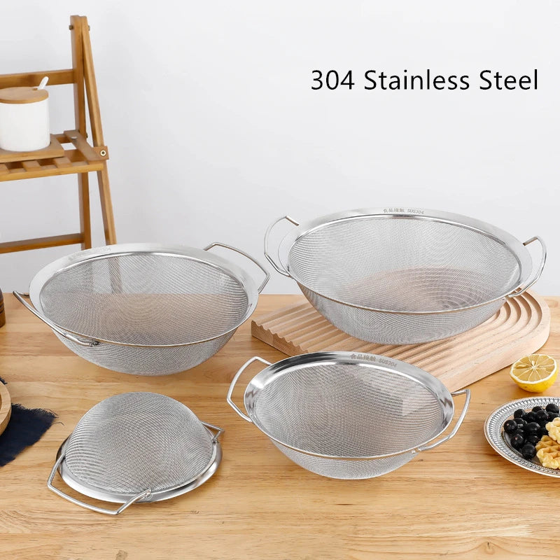 Multi-size Stainless Steel Flour Sieve Large Juice Strainer Cooking Skimmer Food Filter Noodle Drainer Colander Kitchen Utensils