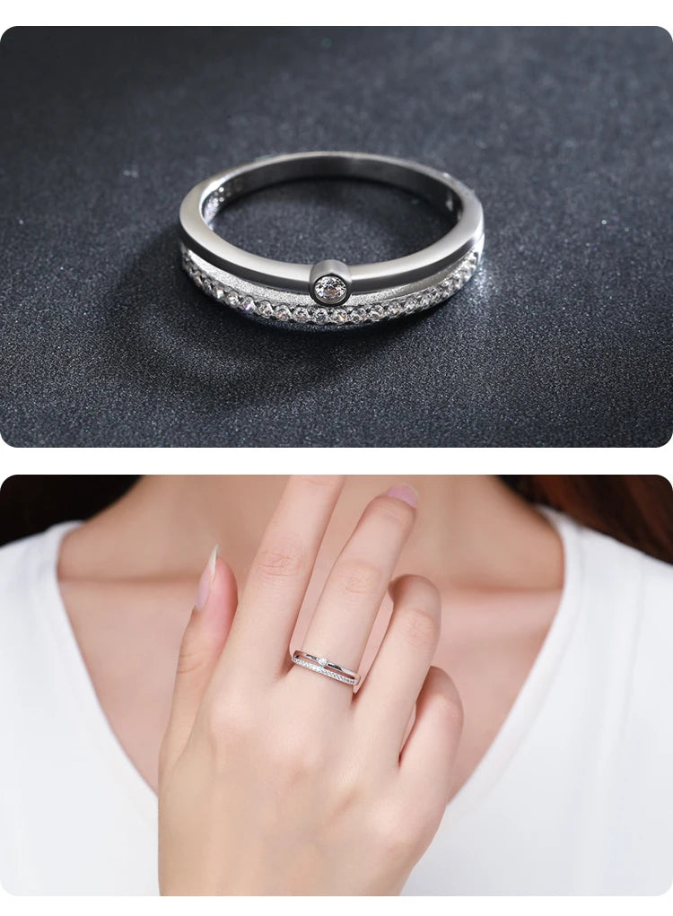 MODIAN 925 Sterling Silver Simple Line Fashion Clear CZ Rings For Women Luxury Jewelry 2024 Wedding Accessories Gift With Box - Vakasi