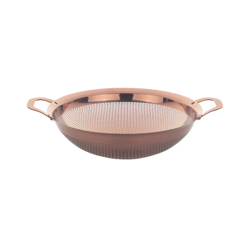 Double Ear Handle Gold Stainless Steel Drain Basket Vegetable Washing Fruit Colander Strainer Metal Rice Sieve Kitchen Utensils