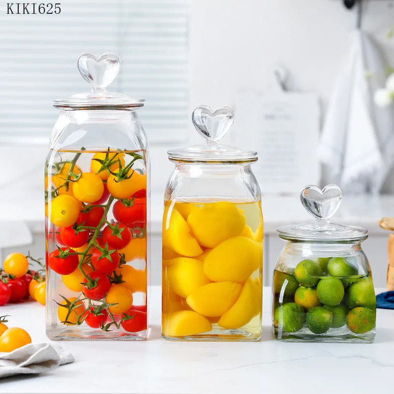 Love Storage Jar Transparent Glass Food Sealed Cans Candy Snack Box Household Fruit Coffee Bean Miscellaneous Grains Sealed Can