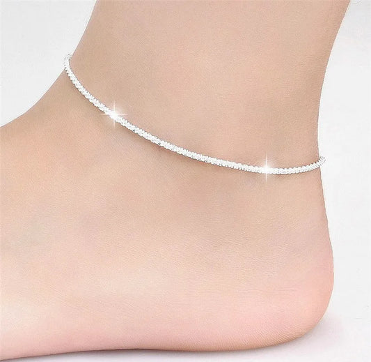 Thin Silver Color Shiny Chains Anklet