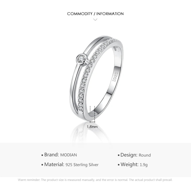 MODIAN 925 Sterling Silver Simple Line Fashion Clear CZ Rings For Women Luxury Jewelry 2024 Wedding Accessories Gift With Box - Vakasi