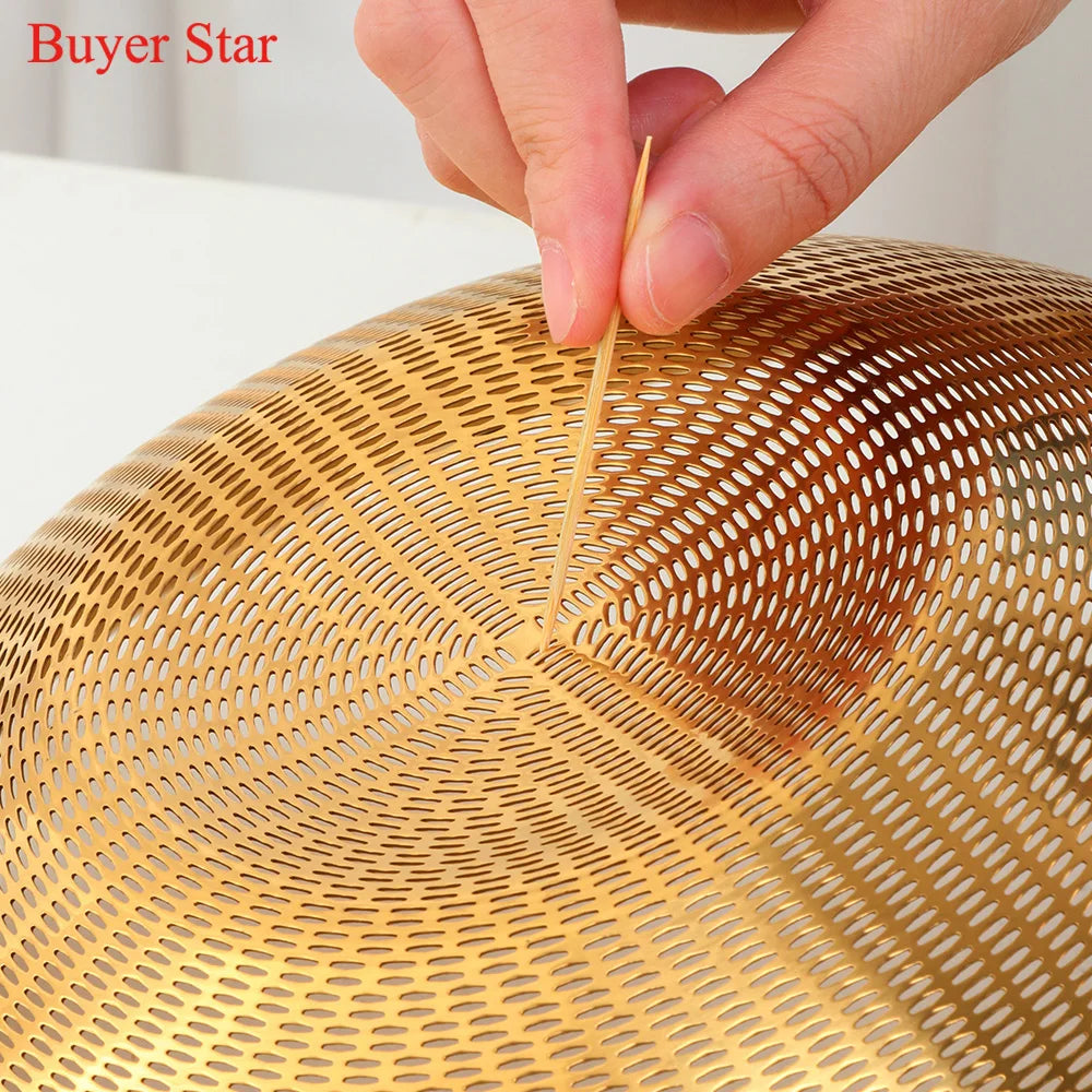 Double Ear Handle Gold Stainless Steel Drain Basket Vegetable Washing Fruit Colander Strainer Metal Rice Sieve Kitchen Utensils