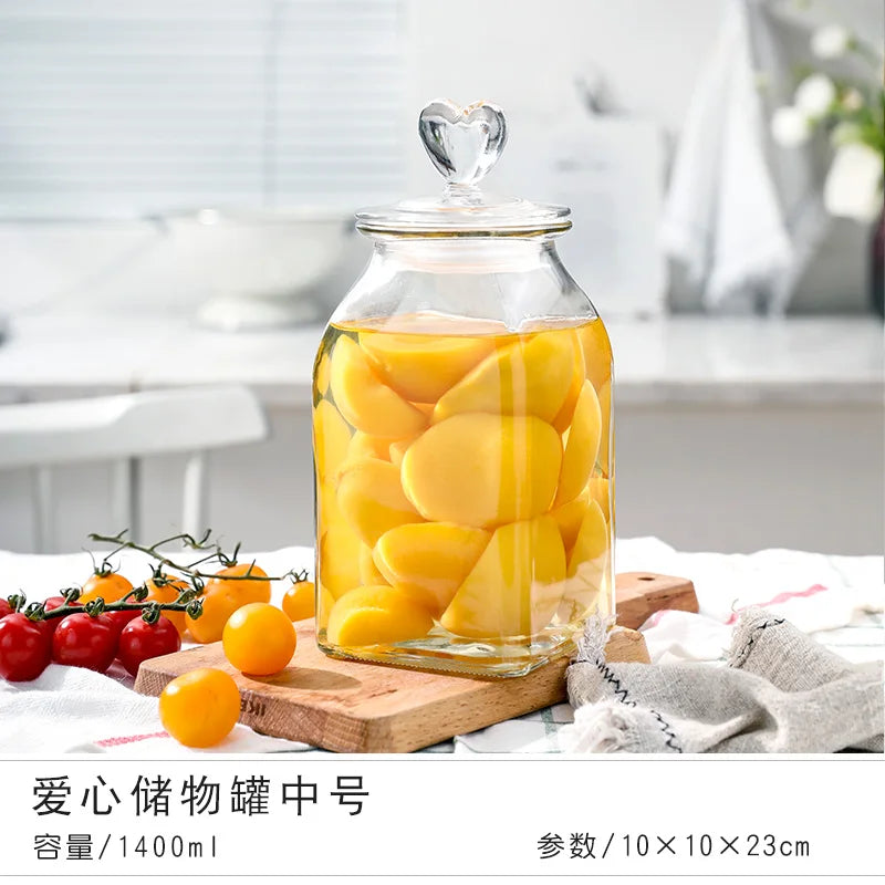 Love Storage Jar Transparent Glass Food Sealed Cans Candy Snack Box Household Fruit Coffee Bean Miscellaneous Grains Sealed Can