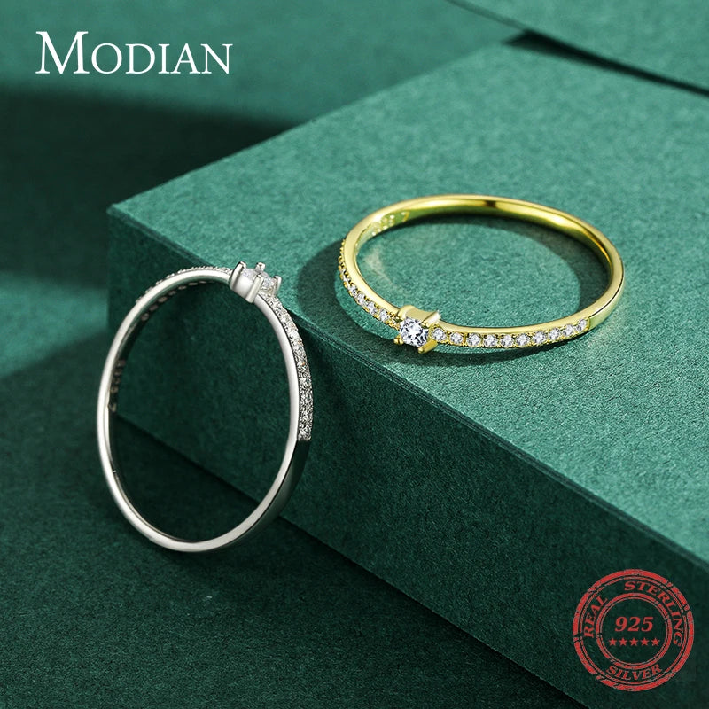 Modian 2021 Real 925 Sterling Silver Simple Square Clear CZ Charm Gold Color Finger Rings For Women Wedding Engagement Jewelry - Vakasi