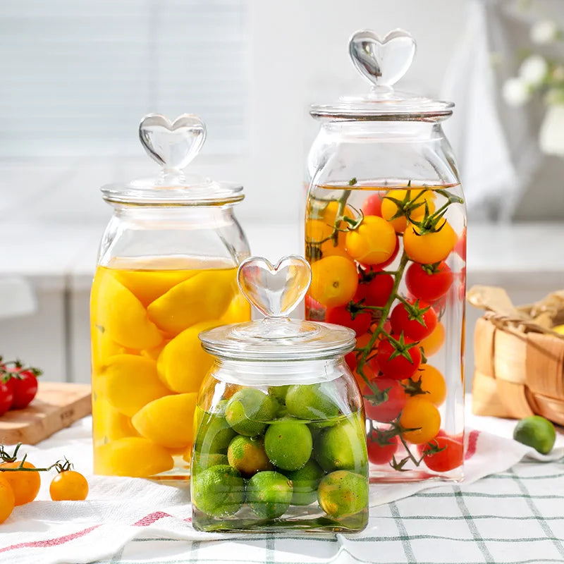 Love Storage Jar Transparent Glass Food Sealed Cans Candy Snack Box Household Fruit Coffee Bean Miscellaneous Grains Sealed Can