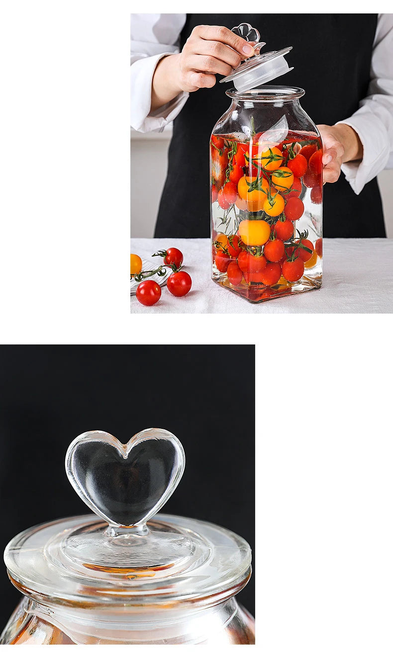 Love Storage Jar Transparent Glass Food Sealed Cans Candy Snack Box Household Fruit Coffee Bean Miscellaneous Grains Sealed Can