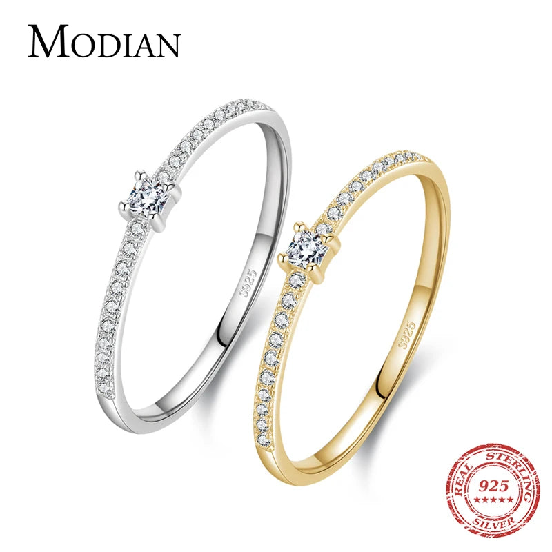 Modian 2021 Real 925 Sterling Silver Simple Square Clear CZ Charm Gold Color Finger Rings For Women Wedding Engagement Jewelry - Vakasi