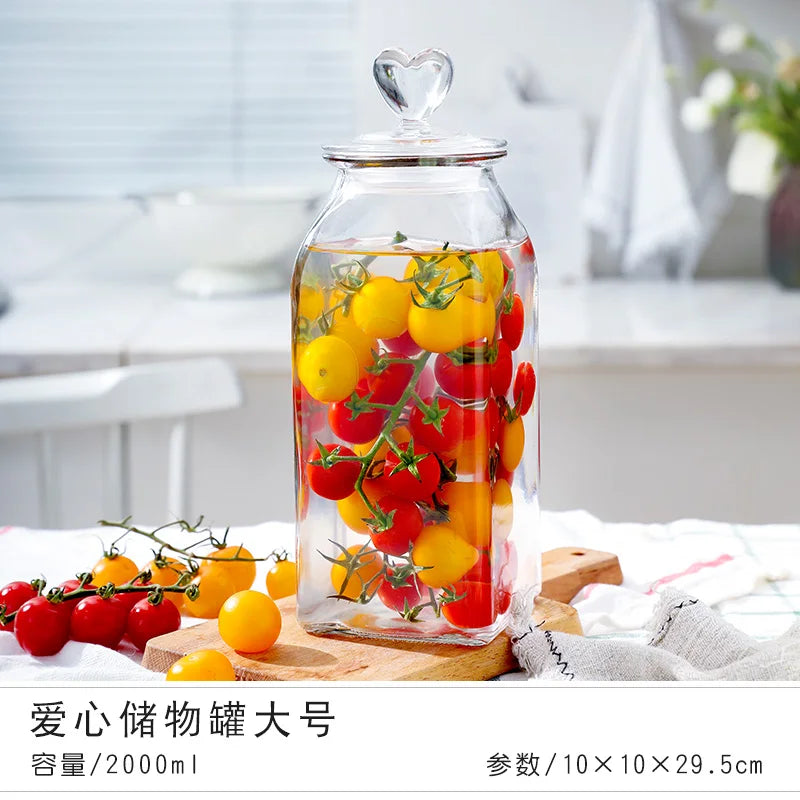 Love Storage Jar Transparent Glass Food Sealed Cans Candy Snack Box Household Fruit Coffee Bean Miscellaneous Grains Sealed Can