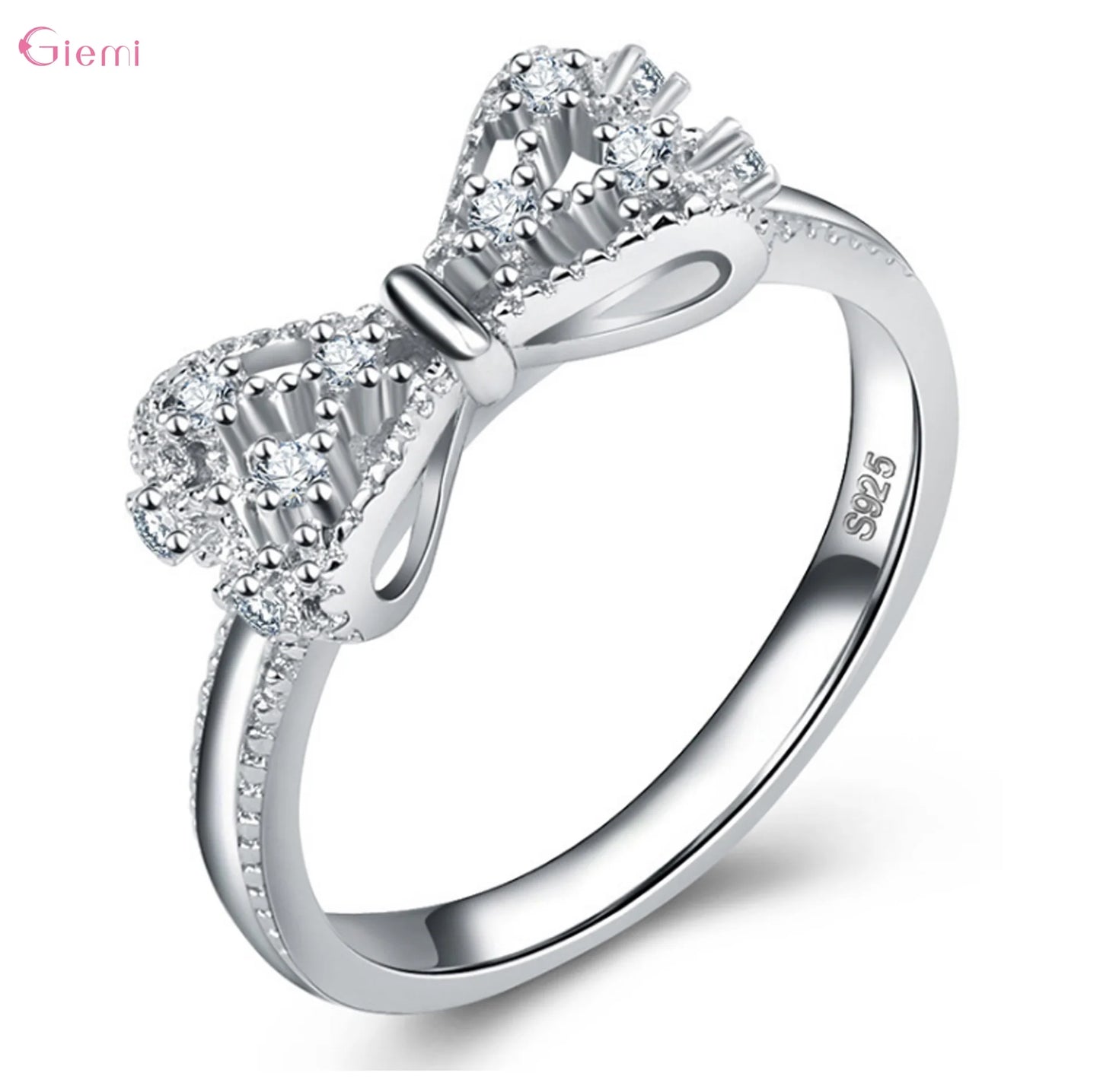 925 Sterling Silver Bowknot Bow Knot Cubic Zirconia Rhinestone Rings For Women Fashion Trendy Wedding Engagement Jewelry