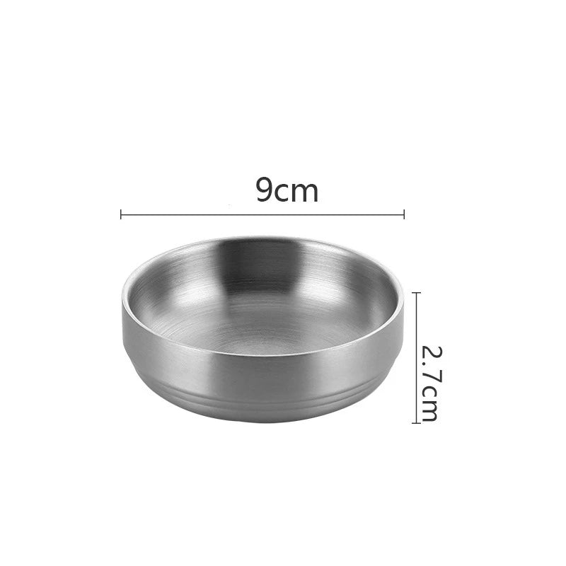 304 Stainless Steel Rice Salad Bowl Double Layer Ramen Kimchi Seasoning Bowls Sauce Dish Food Tableware