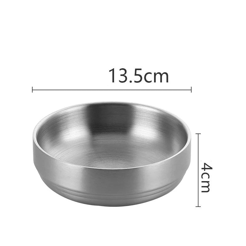 304 Stainless Steel Rice Salad Bowl Double Layer Ramen Kimchi Seasoning Bowls Sauce Dish Food Tableware