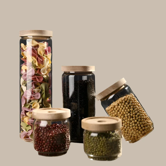 Wooden Lid High Borosilicate Transparent Glass Bottle Kitchen Miscellaneous Grain Storage Cans Candy Sealed Coffee Cans Tea Cans