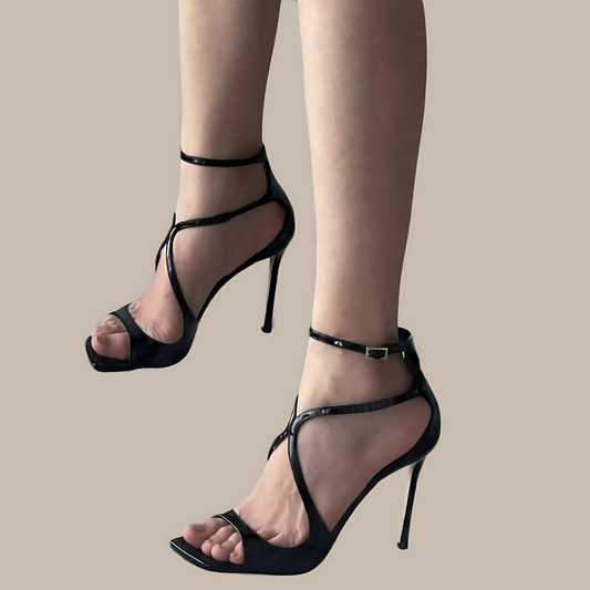 Peep Toe Satin Strap High Heels - Vakasi