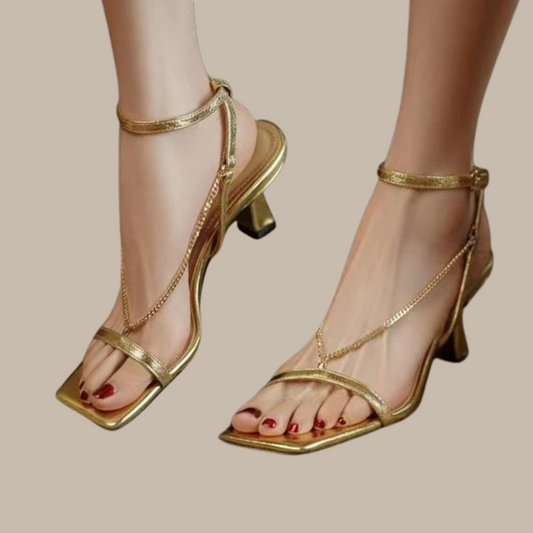 Elegant Office Gold and Black High Heels - Vakasi