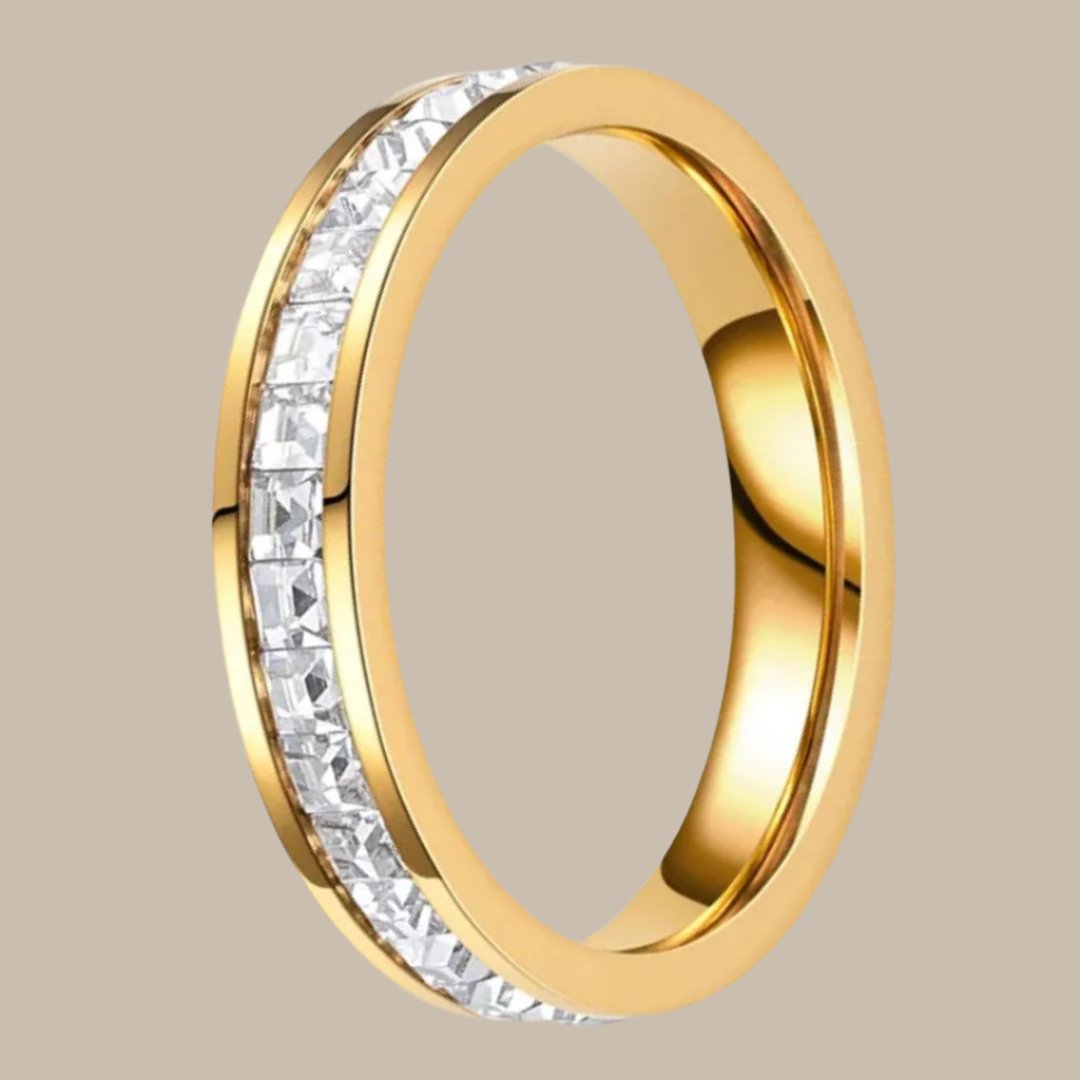 JHSL Unisex 4mm Luxury Stainless Steel Men Women Statement Cubic Zircon Rings Gold Silver Color US size 3 4 5 6 7 8 9 10 11 12 - Vakasi