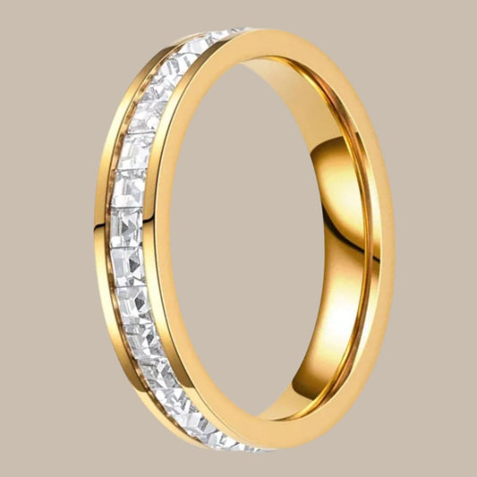 JHSL Unisex 4mm Luxury Stainless Steel Men Women Statement Cubic Zircon Rings Gold Silver Color US size 3 4 5 6 7 8 9 10 11 12 - Vakasi