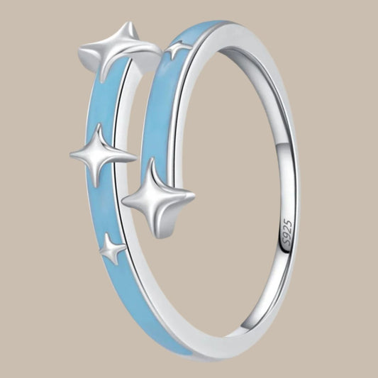 Ailmay High-Quality 925 Sterling Silver Romantic Blue Enamel Star Finger Ring For Women Girls Valentine's Day Gifts Fine Jewelry - Vakasi