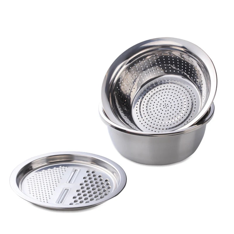 3 Pcs/Set Vegetable Slicer Drain basket Stainless Steel Fruit Potato Peeler Grater Round Rice Washer Drain Basket Supplies