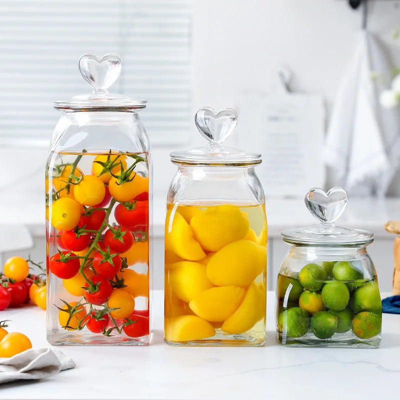 Love Storage Jar Transparent Glass Food Sealed Cans Candy Snack Box Household Fruit Coffee Bean Miscellaneous Grains Sealed Can