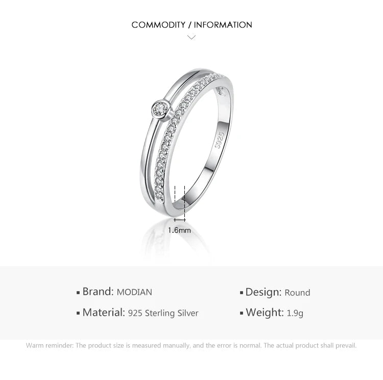 MODIAN 925 Sterling Silver Simple Line Fashion Clear CZ Rings For Women Luxury Jewelry 2024 Wedding Accessories Gift With Box - Vakasi