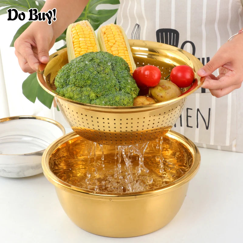 3 Pcs/Set Vegetable Slicer Drain Food Vegetable Cutter Peeler With Drain Basket Multi-Functional Fruit Kitchen Tool