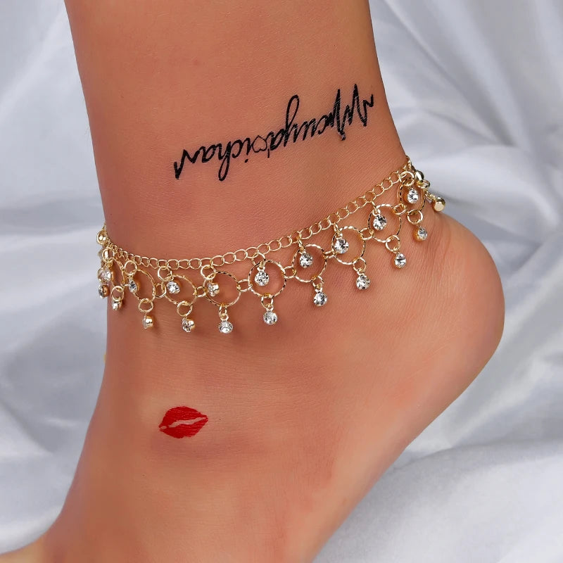 Beach Rhinestone Tassel Foot Bracelet