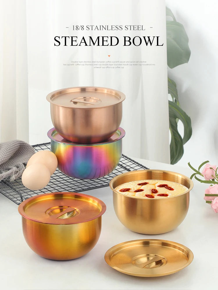 450ml Gold Stainless Steel Mixing Bowl With Lid for Kitchen Egg Salad Food Mixer Bowls Metal Food Storage Stirring Bowl Tablewar