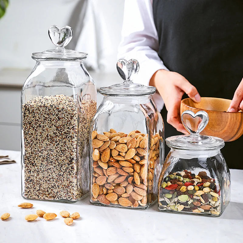 Love Storage Jar Transparent Glass Food Sealed Cans Candy Snack Box Household Fruit Coffee Bean Miscellaneous Grains Sealed Can