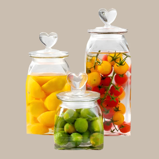 Love Storage Jar Transparent Glass Food Sealed Cans Candy Snack Box Household Fruit Coffee Bean Miscellaneous Grains Sealed Can