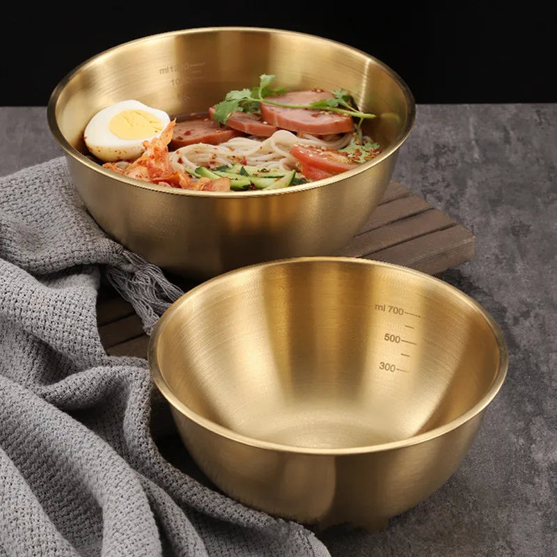 Kitchen Stainless Steel Fruit Salad Bowls with Scale Korean Style Large Capacity Soup Noodles Ramen Bowl Food Containers