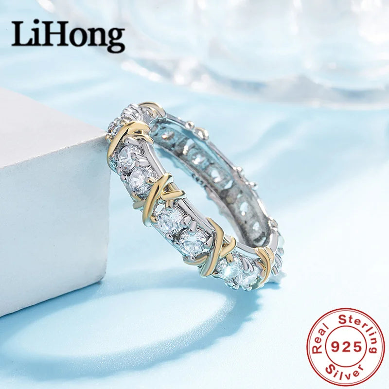 Luxury 925 Sterling Silver Ring Interlaced With Aaa Zircon Crystal Ring For A Woman'S Engagement Jewelry Gift - Vakasi