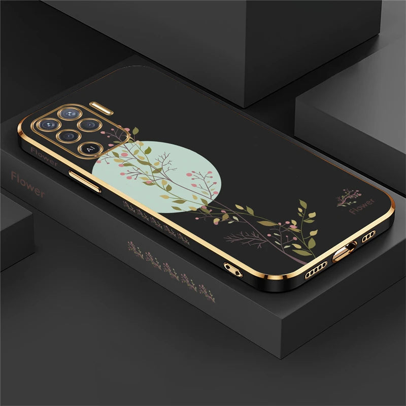 Reno 5 Lite Plating Pattern Silicone Case For OPPO Reno 5 2F 3 4 6 Pro Plus 7Z 8T Soft Flower Lens Protection Cover Funda