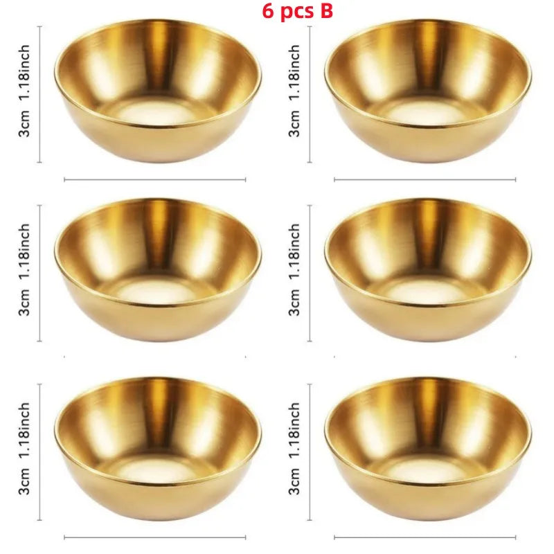 6 Pcs Stainless Steel Round Sauce dish for sala BBQ Hot Pot Dipping Bowl Saucer Container Seasoning Dip Dish Kitchen Gadgets