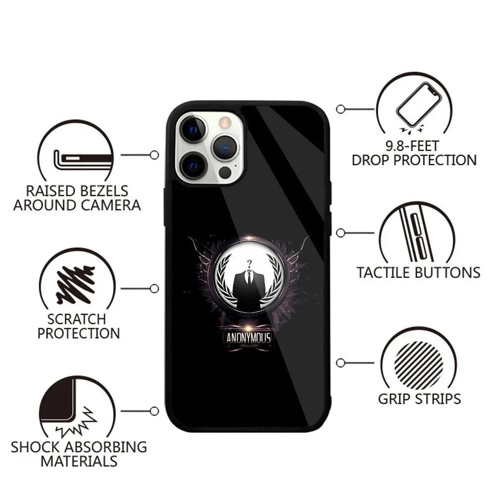 Anonymous Hacker Art Phone Case For iPhone 16,15,14,13,12,11,Plus,Pro,Max,Mini Magsafe Magnetic Wireless Charging